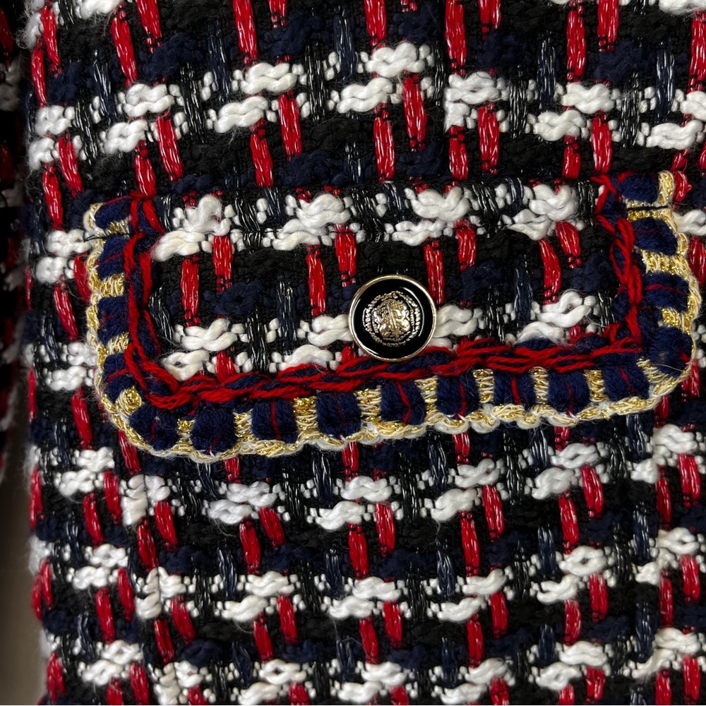 Zara Blogger Favorite textured tweed collarless jacket red & navy - Small - Picture 6 of 12